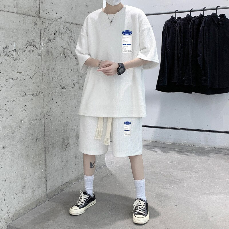 Sets Men Casual Joggers Summer Loose Trendy Handsome Shorts T-shirts 2 Pcs Outfits All-match Clothing BF New Arrival Streetwear voguable