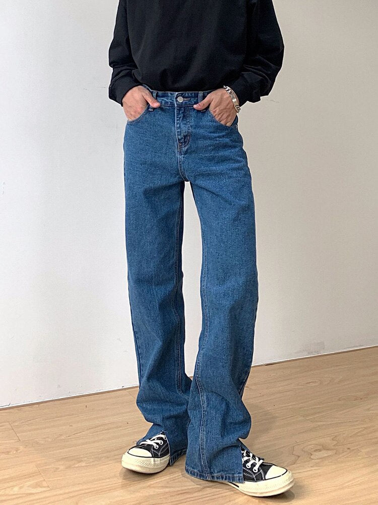 Voguable Men's Jeans Split Loose Leg Vintage Punk Denim Hip Hop Streetwear Pants Korean Chic Design Straight Casual Male Long Trousers voguable