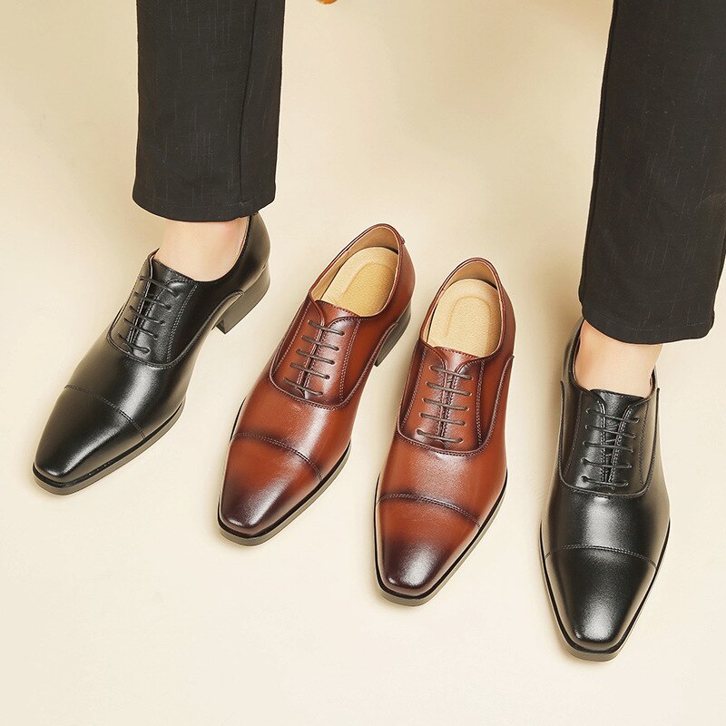 New Oxford Shoes Men Shoes PU Solid Color Fashion All-match Business Casual Daily Classic Three-stage Lace-up Dress Shoes voguable