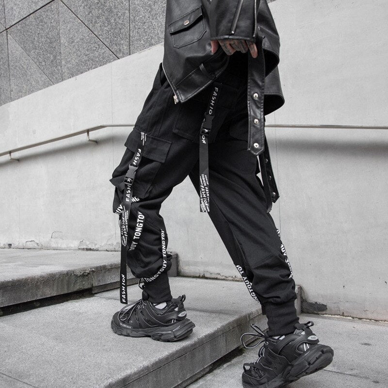 Voguable  Stylish Cargo Pants Men Ribbons Multi Pocket Jogger Male Clothing Oversize Gradient Harem Hip Hop Streetwear Sport Sweatpants voguable