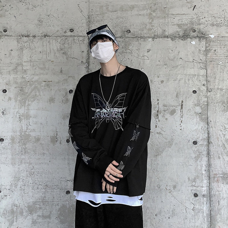 Dark Style Butterfly Graphic Men's Tshirt Spring New Long Sleeve Male T-shirt Casual Oversize Basic Unisex Clothing voguable