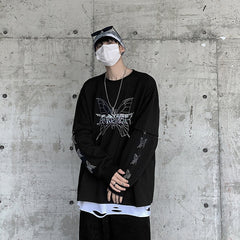 Dark Style Butterfly Graphic Men's Tshirt Spring New Long Sleeve Male T-shirt Casual Oversize Basic Unisex Clothing voguable