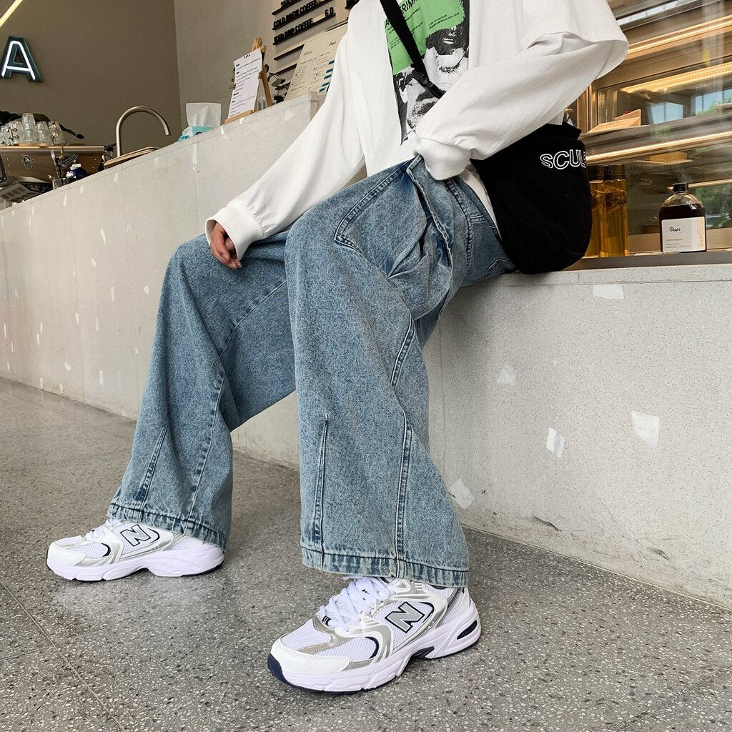 Baggy Jeans Men Big Pockets Solid Leisure Vintage Denim Hipster Korean Style Males Trousers Large Size S-3XL Teenagers All-match voguable