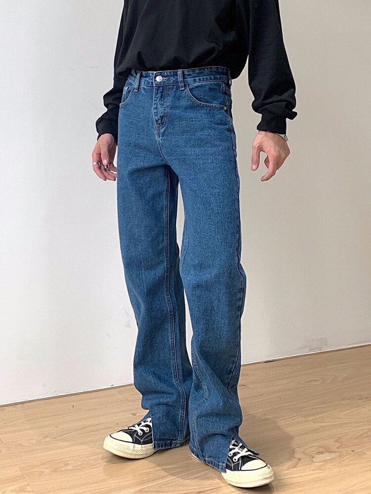 Voguable Men's Jeans Split Loose Leg Vintage Punk Denim Hip Hop Streetwear Pants Korean Chic Design Straight Casual Male Long Trousers voguable