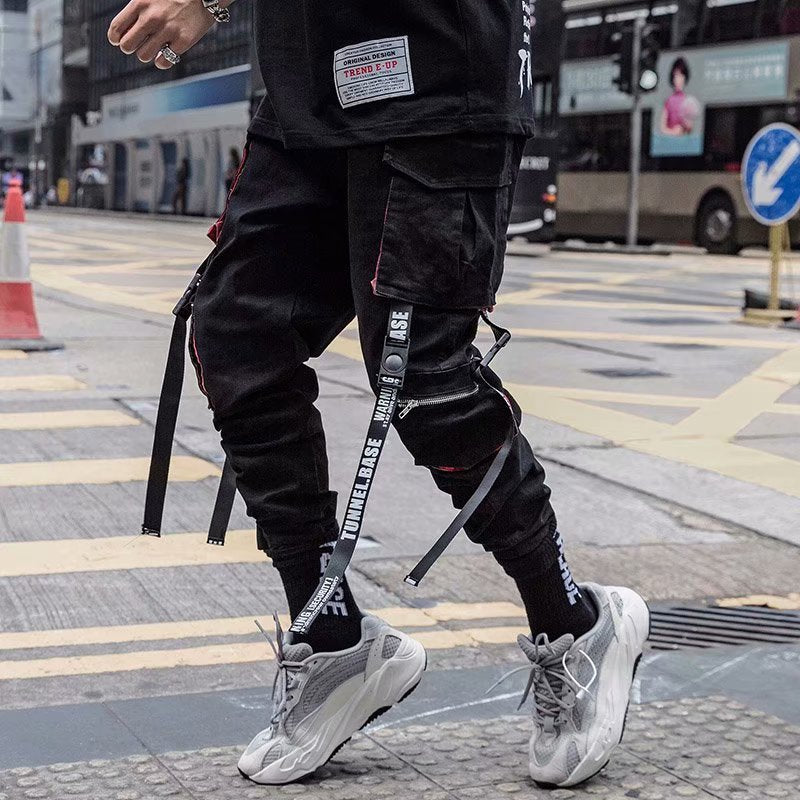 Voguable  Stylish Cargo Pants Men Ribbons Multi Pocket Jogger Male Clothing Oversize Gradient Harem Hip Hop Streetwear Sport Sweatpants voguable