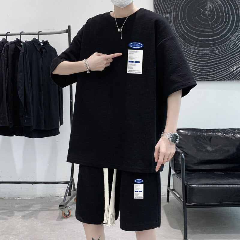 Sets Men Casual Joggers Summer Loose Trendy Handsome Shorts T-shirts 2 Pcs Outfits All-match Clothing BF New Arrival Streetwear voguable