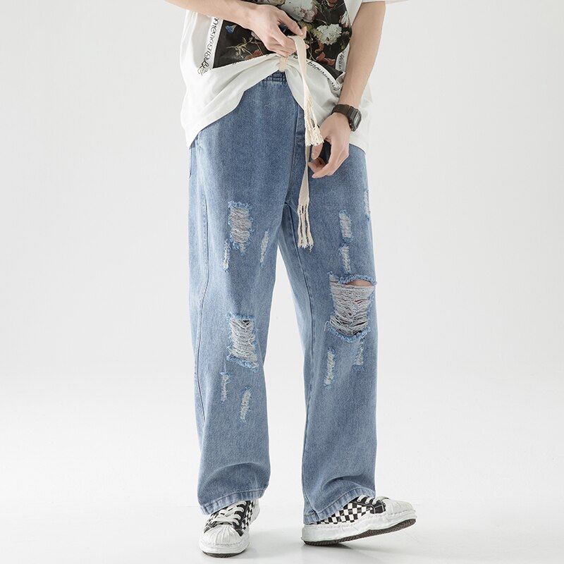 Men Street baggy jeansripped trousers Cross hip hop New Mens Loose Jeans Pants solid color Women oversized  straight Jeans voguable