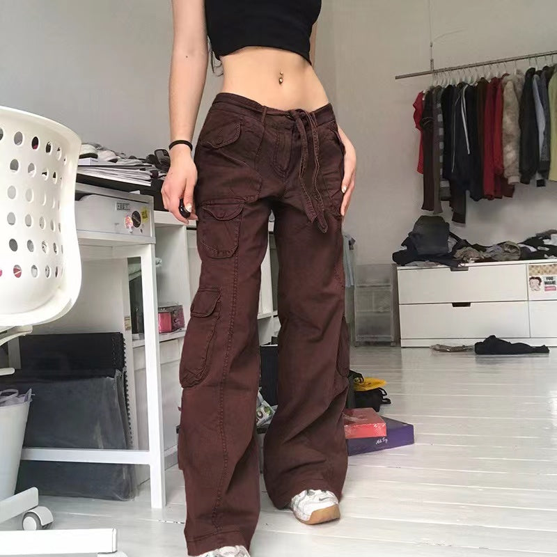 Voguable  Fashion American Trousers High Street Retro Gray Cargo Pants  Woman Sexy Low Waist Baggy Pants Casual Trousers Streetwear voguable