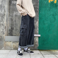 Baggy Jeans Men Big Pockets Solid Leisure Vintage Denim Hipster Korean Style Males Trousers Large Size S-3XL Teenagers All-match voguable