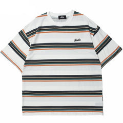 Voguable  Hip Hop Streetwear Tshirt Striped Print T-Shirt Harajuku Cotton Loose Short Sleeve T Shirt 2022 Men Fashion Summer Tops Tees voguable