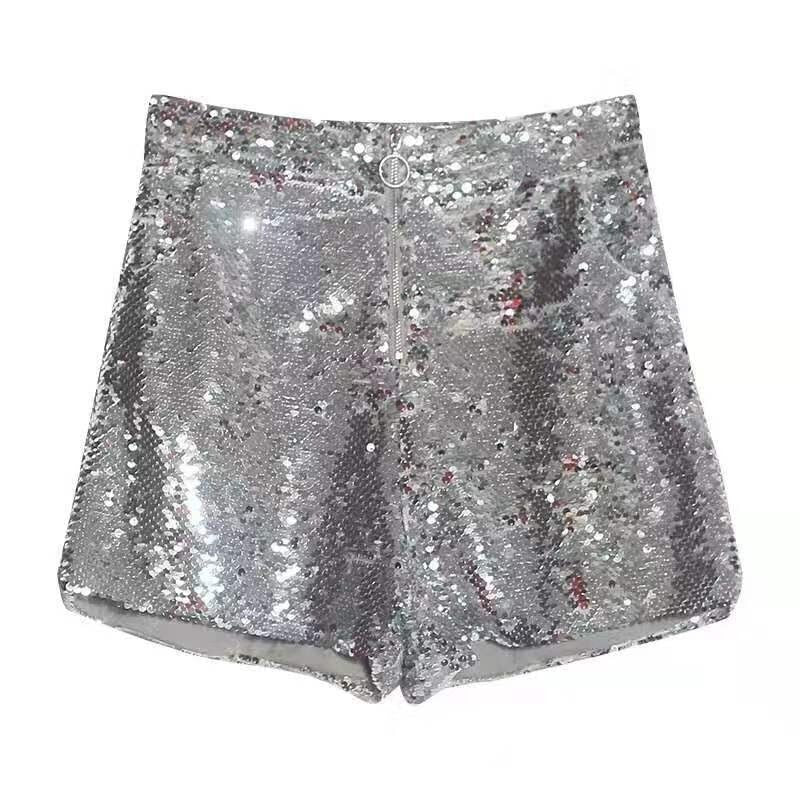 Voguable  2022 Women Feminino Skinny Party Club Shorts Bling Sexy Women Sequin Shorts High Waist Zip Bodycon Shorts Pants voguable