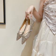 Shoes Thin Heels Rubber Low PU Slides Fabric Shallow Shoes Low PU Shallow Fabric Thin Heels Slides voguable