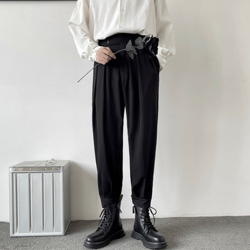 Spring High Street Men's Suit Pants Solid Color Casual Men's Harem Pant Fashion Design Loose Black Basic Trousers voguable