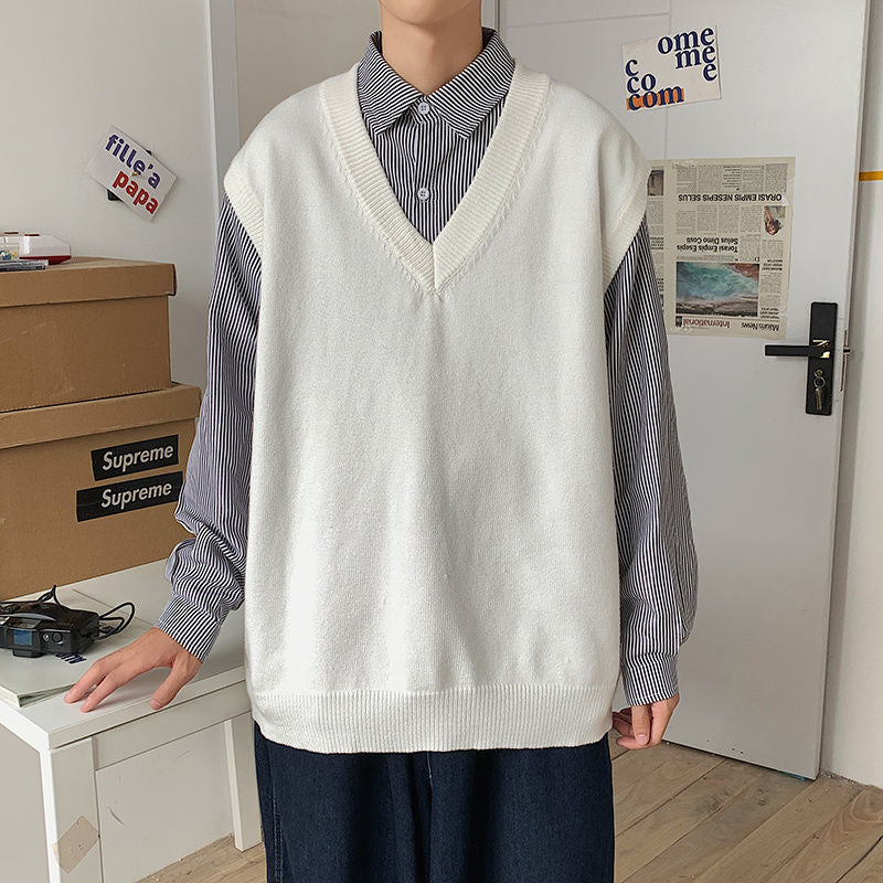 Sweater Vest Men Knitting V-neck Sleeveless Loose Casual Spring New Arrival Trendy Simple All-match Ins Clothing Basic Harajuku voguable