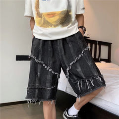 Shorts Men Tie Dye Denim Summer American Loose Handsome Design Casual Knee-length Streetwear Harajuku Trendy Leisure Sweatshorts voguable