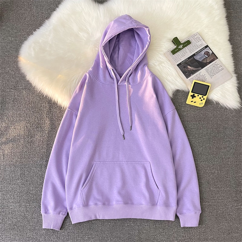 Korean Men's Solid Color Sweatshirt Hoodies  Casual Hooded Pullovers Hoodie Warm Fleece Male Loose Man Clothing 3XL voguable