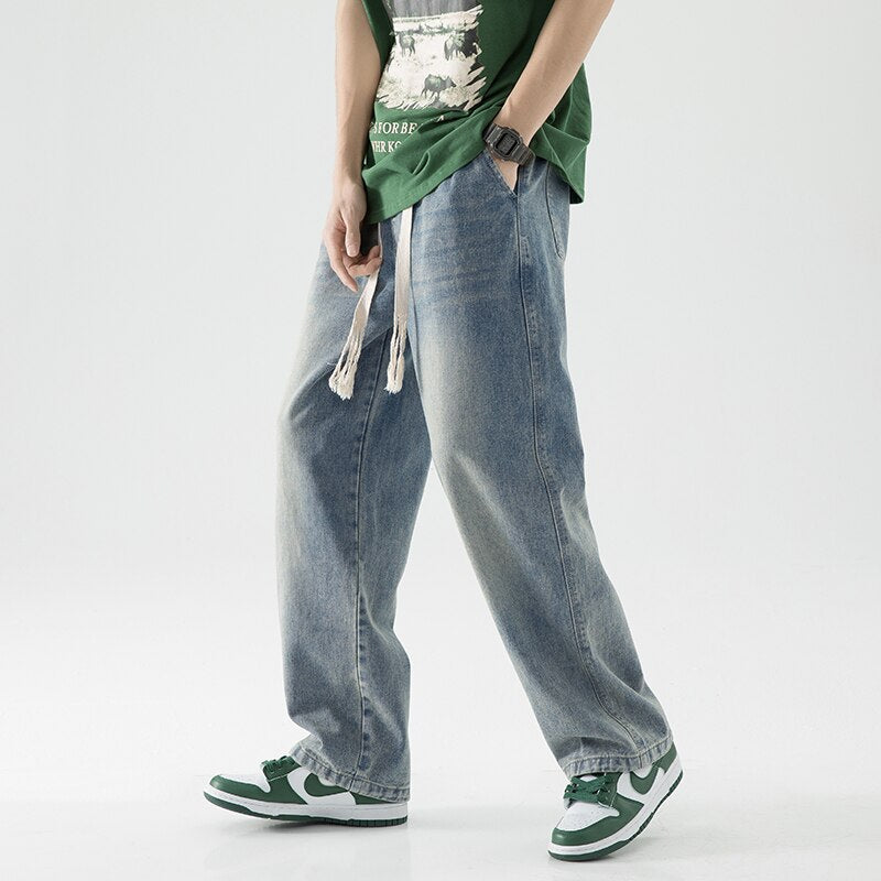 Men Street baggy jeansripped trousers Cross hip hop New Mens Loose Jeans Pants solid color Women oversized  straight Jeans voguable