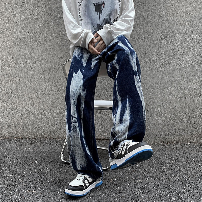 Tie Dyed Men's Jeans High Street Wide Leg Straight Streetwear Man Denim Jeans Hip Hop Male Casual Oversize Trousers voguable
