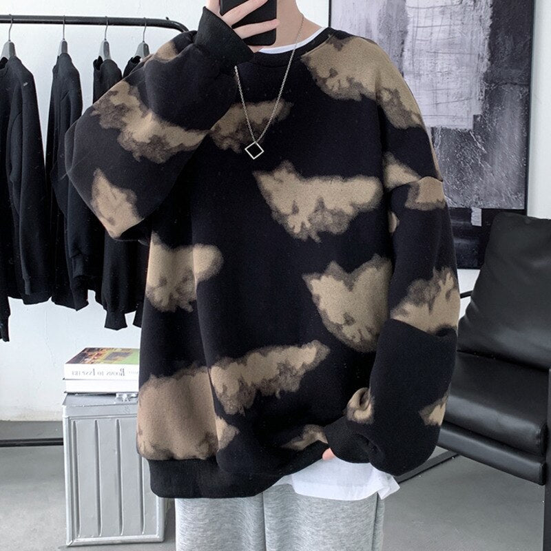Harajuku Cloud Graphic Men Oversized Sweatshirts Autumn Korean Round Neck Pullovers Streetwear Casual Unisex Tops voguable