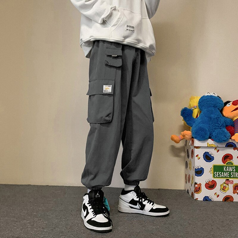 Voguable  Men Fashion Hip Hop Cargo Pants Trend Hot Punk Style Mens Clothing Black Grey Harem Pants Multiple Bigger Pockets Decoration voguable
