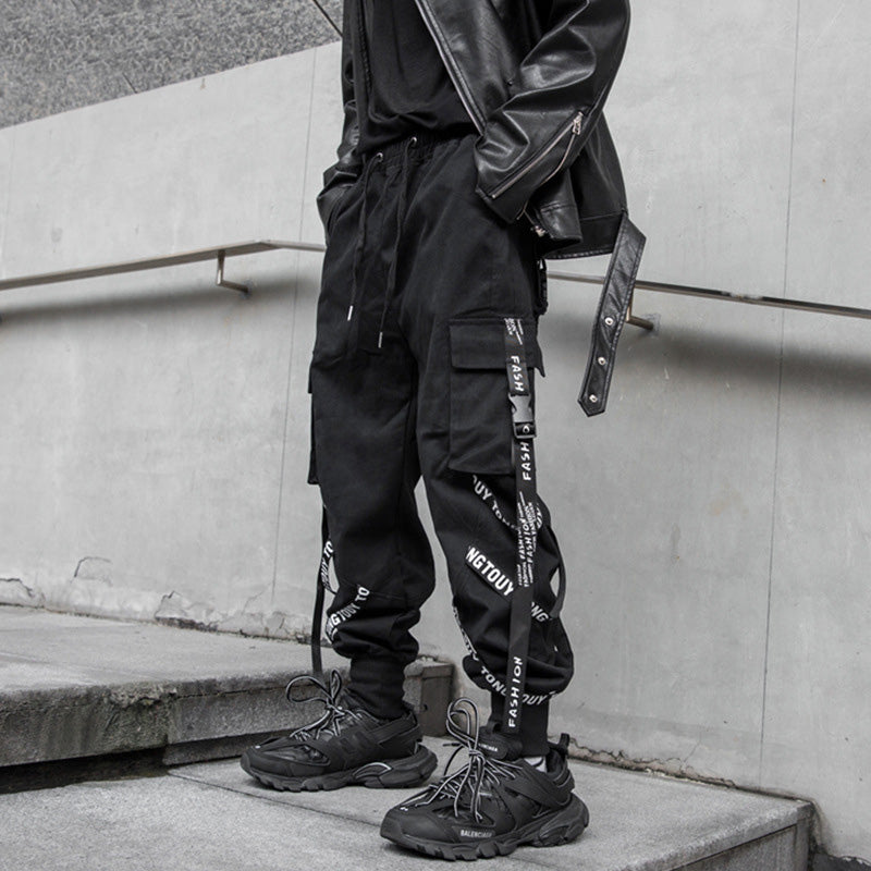 Voguable  Stylish Cargo Pants Men Ribbons Multi Pocket Jogger Male Clothing Oversize Gradient Harem Hip Hop Streetwear Sport Sweatpants voguable