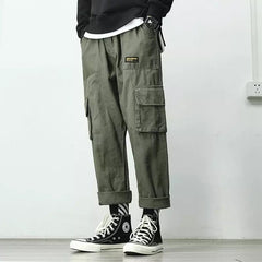 Voguable Autumn Overalls Pants for Men Military Straight Loose Multi-pocket Japanese Sweatpants 2022 Nine-point Casual Fashion Streetwear voguable