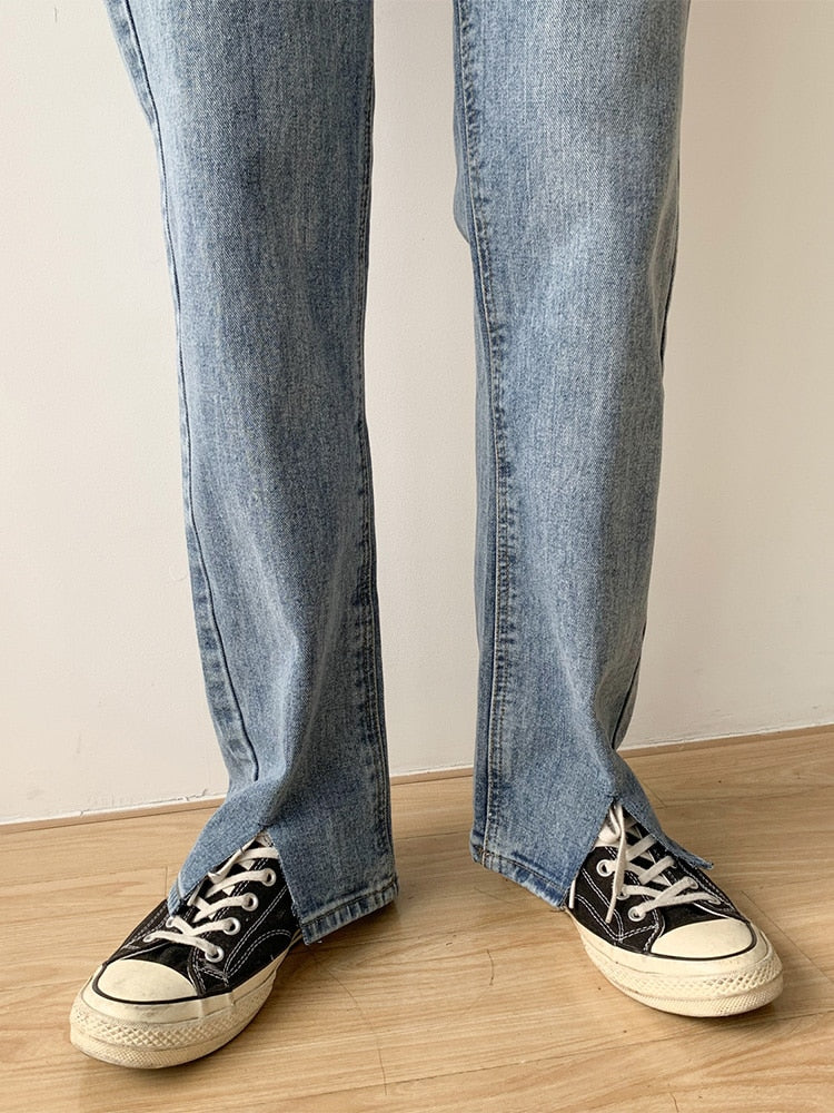 Voguable Men's Jeans Split Loose Leg Vintage Punk Denim Hip Hop Streetwear Pants Korean Chic Design Straight Casual Male Long Trousers voguable