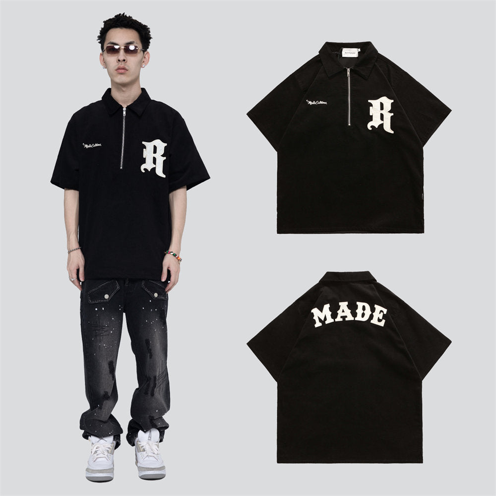 Voguable Men T-shirt Corduroy Turn-down Collar Cotton Polo Tops Harajuku Streetwear Casual 2022 Summer Short Sleeve Oversized Men's Shirt voguable
