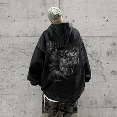 Oversize Dark Style Graphic Men's Acid Washed Hoodies Y2K Vintage Streetwear Loose Man Sweatshirts Male Basic Pullovers voguable