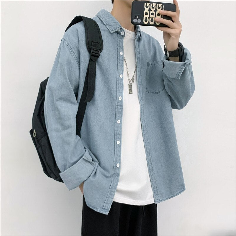 Shirts Men Retro Popular Japanese Fashion Streetwear Cargo All-match Long Sleeve Handsome Ulzzang Teens Students Simply Casual voguable