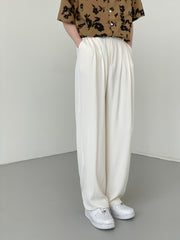 Men's Casual Pants Solid Color Ice Silk Fabric Loose Elastic Waist Straight Pants Trendy Oversized Style 3 Color Trousers voguable