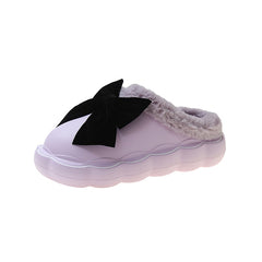 Med Fur Shoes Slippers Casual Slides Cover Toe Platform Slipers Women Butterfly-Knot Plush Luxury Flat Rome PU Fabric Fashi voguable