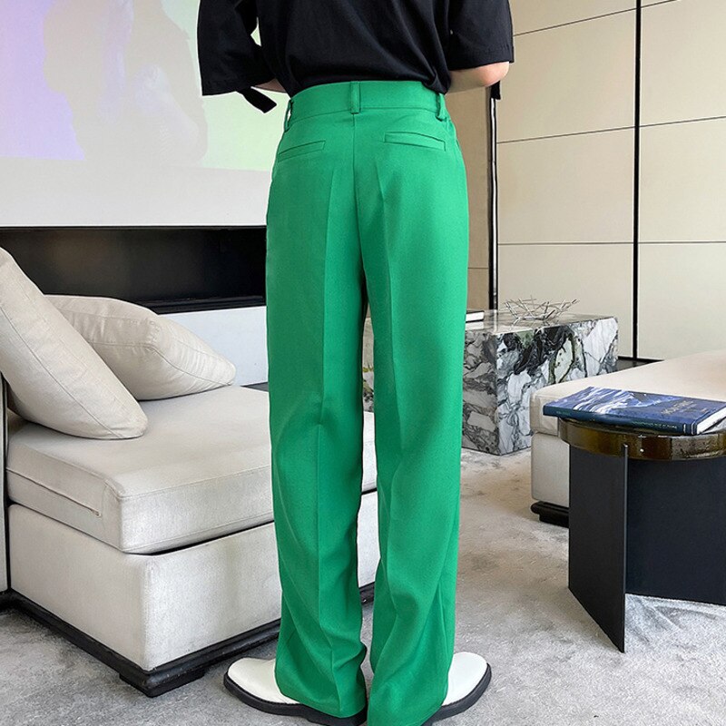 Korean Style Casual Bandage Simple Solid Color Men's Straight Pants Button Pocket Zipper Autumn New  Versatile voguable