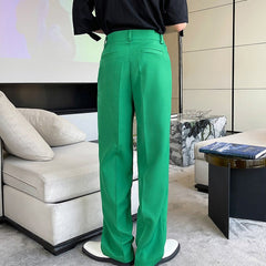 Korean Style Casual Bandage Simple Solid Color Men's Straight Pants Button Pocket Zipper Autumn New  Versatile voguable