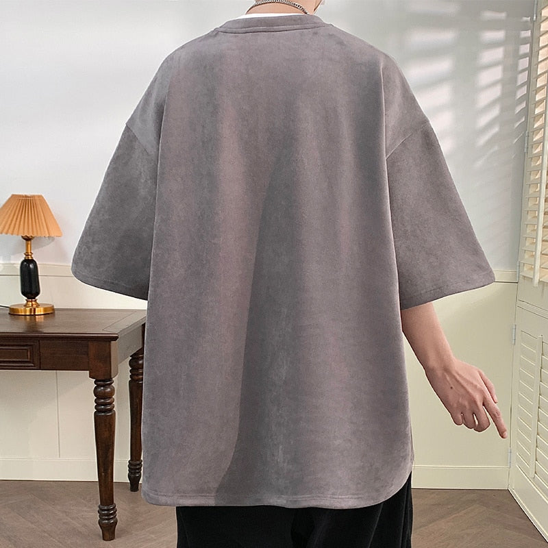 Summer New Roland Suede Watermark Short Sleeve Mens T-shirt Korean Style Baggy Y2k Casual Tops M-5X Round Neck Male Tees voguable