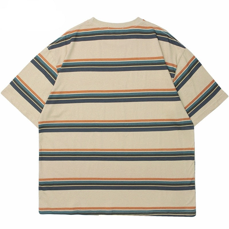 Voguable  Hip Hop Streetwear Tshirt Striped Print T-Shirt Harajuku Cotton Loose Short Sleeve T Shirt 2022 Men Fashion Summer Tops Tees voguable