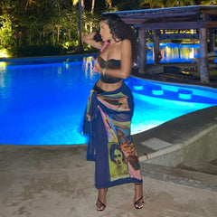 Women Stunning Sexy Mesh Aesthetic Print Skirts  Irregular Shape Unique Style Side Lace Clothing Clubwear Female Outfit voguable