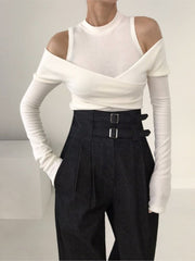 New Fashion Spring Autumn Hollow Out Long Sleeve Tops Woman Casual Basic Solid T-Shirt Korean Chic Bottoming voguable