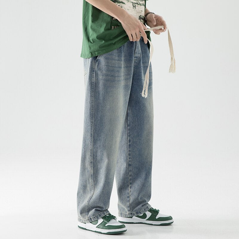 Men Street baggy jeansripped trousers Cross hip hop New Mens Loose Jeans Pants solid color Women oversized  straight Jeans voguable