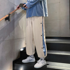 Autumn Contrast Color Drawstring Men's Casual Pants Fashion Design Side Bottom Loose Sweatpants Streetwear Male Trouser voguable