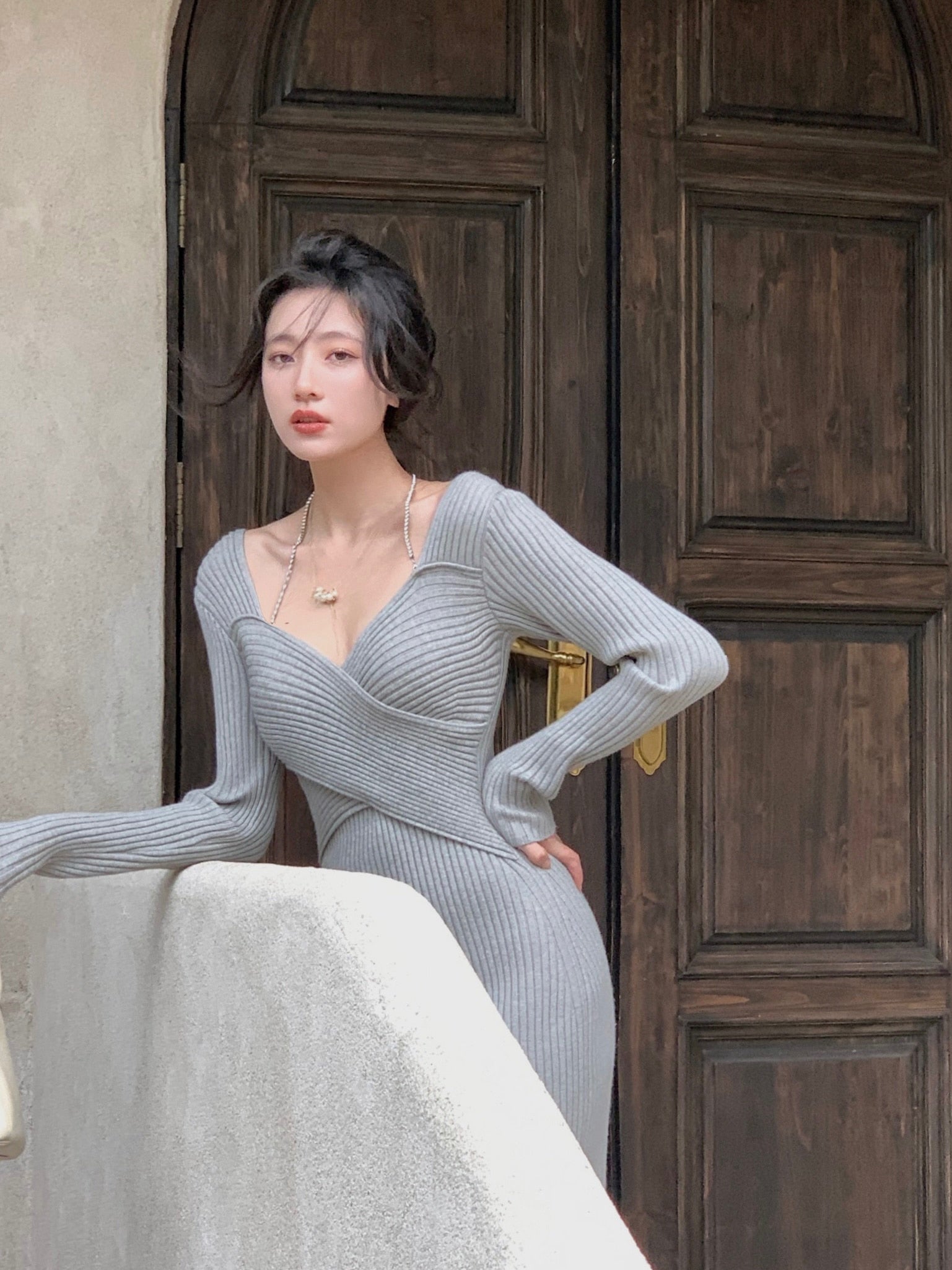 Autumn Elegant Ribbed Knitted Dresses For Women Winter Bodycon Evening Party Dress Female Fashion Long Sleeve Vestidos voguable