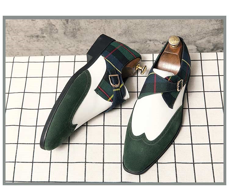 Monk Shoes Men Shoes PU Stitching Fashion Business Casual Party Daily Faux Suede Plaid Single Buckle Classic Dress Shoes voguable