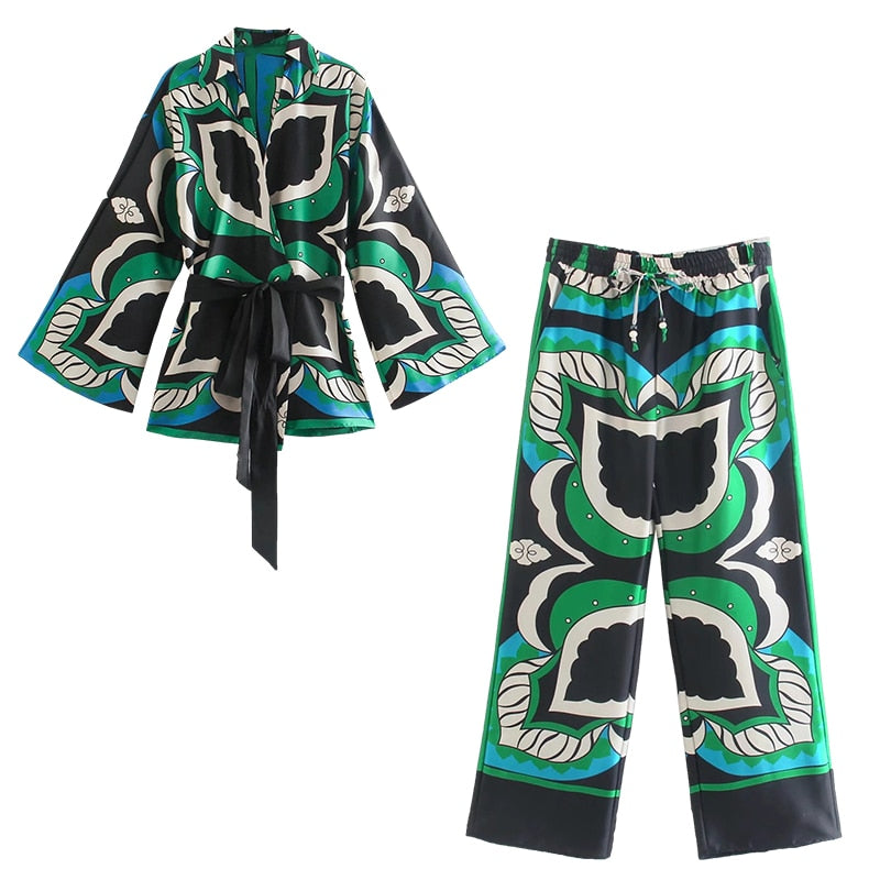 Oversized Green Print Boho Women Shorts Sets Shirts Shorts Pants Three Pieces Fashion Suits Matching Sets 2023 Summer voguable