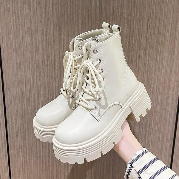 Zipper White Ankle Boots Round Toe Shoes Flat Heel Boots-Women  Low Rock Lolita Autumn Rubber Med Ladies Retro PU Fabric Ba voguable