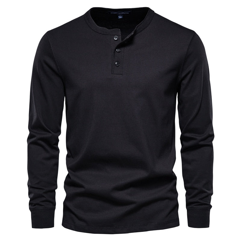 Voguable Henry Collar T Shirt Men Casual Solid Color Long Sleeve T Shirt for Men Autumn High Quality 100% Cotton Mens T Shirts voguable