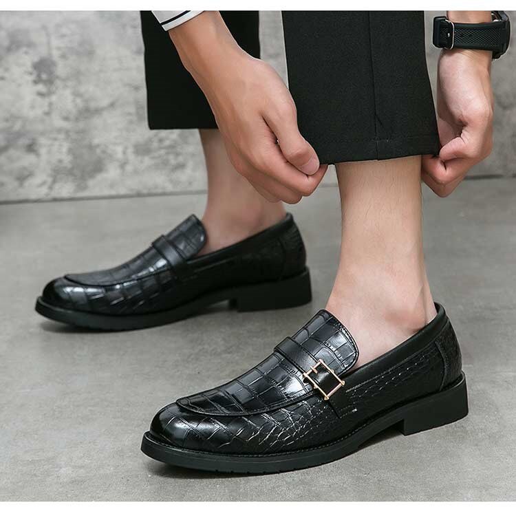 Loafers Men Crocodile Pattern PU Round Toe Monk Square Buckle Fashion Business Casual Wedding Party Daily Dress Shoes voguable