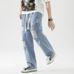 Men Street baggy jeansripped trousers Cross hip hop New Mens Loose Jeans Pants solid color Women oversized  straight Jeans voguable