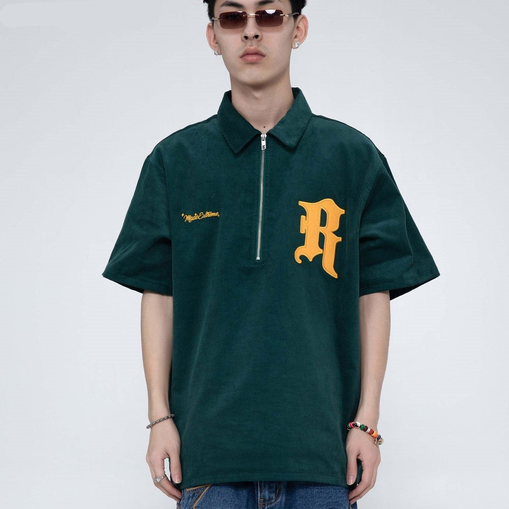 Voguable Men T-shirt Corduroy Turn-down Collar Cotton Polo Tops Harajuku Streetwear Casual 2022 Summer Short Sleeve Oversized Men's Shirt voguable