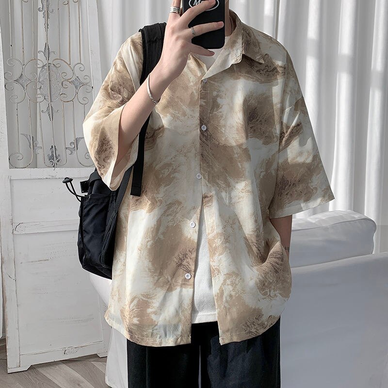 Men Summer Short Sleeve Shirts Tie Dyed Streetwear Gothic Casual Shirt For Male  New Casual Oversized Man Clothing voguable