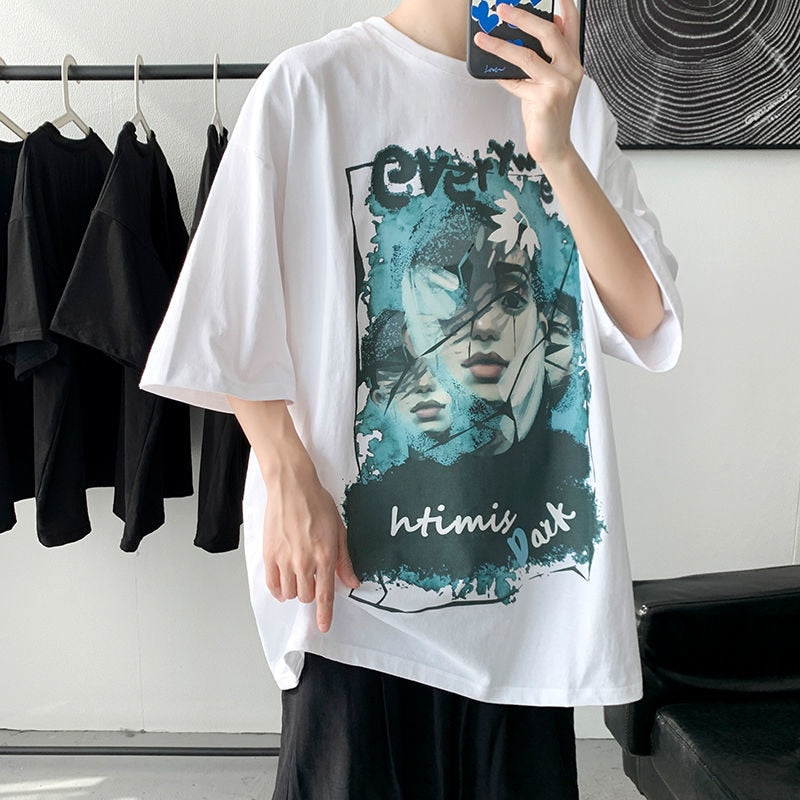 Summer Cartoon Character Graffiti T Shirt For Men Brand Loose Short Sleeve Tee Shirts New Gothic Male Tops Clothing voguable